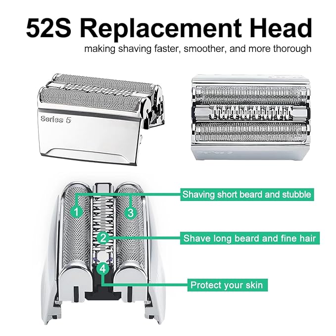 52S Series 5 Electric Shaver Replacement Head Compatible with Braun Series 5 Foil Shaver Replacement Heads 5090/5190cc, 5040/5140s, 5030s, 5147s, 5145s, 5195cc, 5197cc