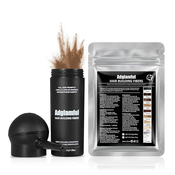 2PCS Hair Fibers for Thinning Hair - Hair Building Fibers Spray with Spray Applicator + Refill Pouch, Undetectable & Long-lasting, Instant Hair Coverage for Adults (Light Brown, 30g+25g)