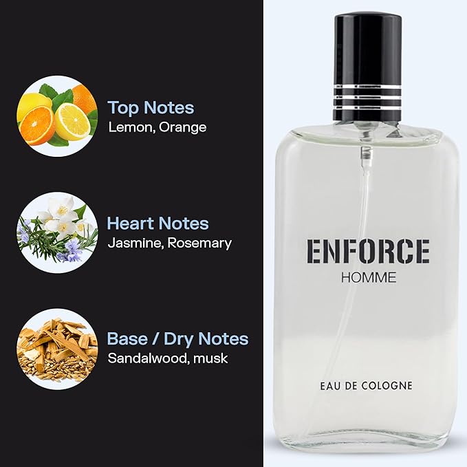 PB ParfumsBelcam Enforce Homme Eau de Toilette Spray for Men – Long-Lasting Woody Sandalwood Fragrance with Citrus & Musk, Masculine Cologne, Affordable Luxury, Daily Signature Scent - 3.4 Fl Oz