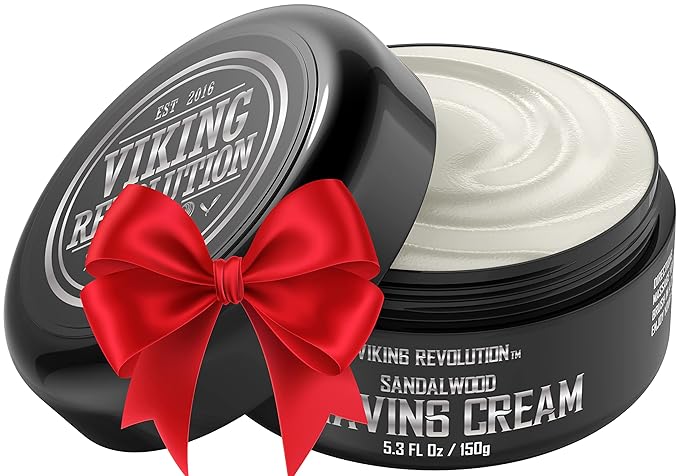 Viking Revolution Luxury Shaving Cream for Men- Sandalwood Scent - Soft, Smooth & Silky Shaving Soap - Rich Lather for the Smoothest Shave - 5.3oz