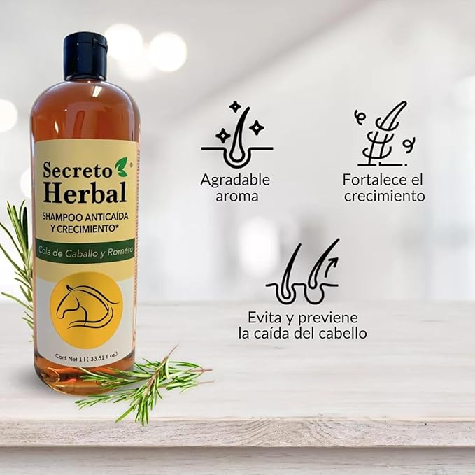 Secreto Herbal Hair Growth Shampoo - Horsetail & Rosemary Routine Shampoo for Revitalized Hair - Secreto Herbal cola de caballo y romero 33.81 fl oz