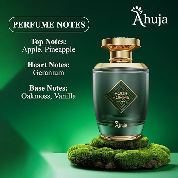 AHUJA Pour Homme Eau de Parfum for Men 3.4 fl oz – Long Lasting Men’s Fragrance w/Citrus & Fruity Notes – Original Cologne for Men – Bold, Elegant & Luxury Perfume Gift for Him – Premium EDP Scent