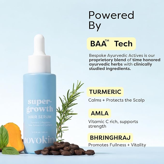SuperGrowth Hair Growth Serum - Lightweight Water-Based Scalp Treatment Serum for Thicker, Fuller-Looking Hair | Caffeine, Peptides, Rosemary & Turmeric | Thinning Hair 2 fl oz