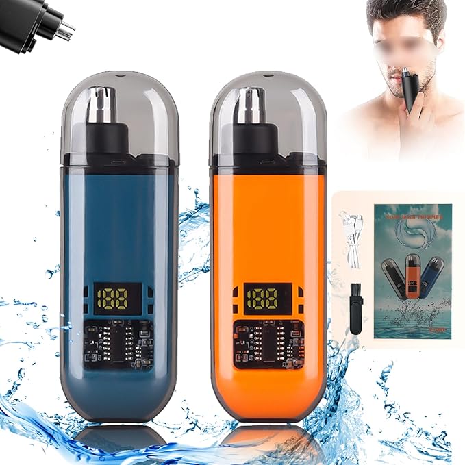 2024 New Pikapipy Nose Hair Trimmer With Digital Display, IPX7 Waterproof Portable Nose Hair Trimmer for Men, 2 in 1 Nasal Hair Cutter Rechargeable Portable Nose Hair Trimmer (2 SET-C)