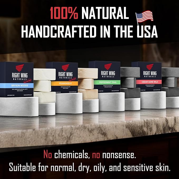 Right Wing Naturals Bar Soap Gift Set for Men | Handcrafted Cold-Pressed Soap | Handmade Organic Soap for Men | Most Popular Flavors | Natural Scented Men’s Bar Soap| Pack of 4 Bars (The Outdoorsman)
