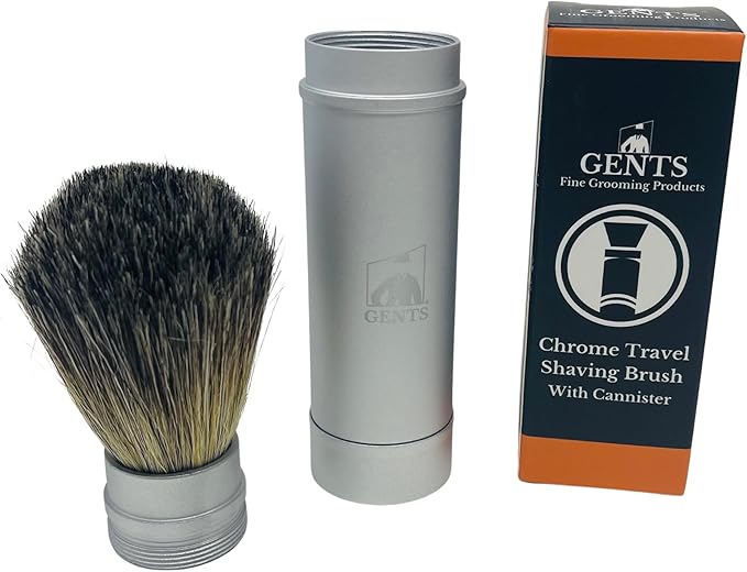 Gents Collapsible Badger Hair Shaving Brush - Retractable Travel Shaving Brush with Silver Metal Handle - Portable Wet Shave Brush for Men