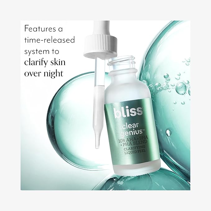Bliss Clarifying Duo - Clear Genius Salicylic Acid Gel Cleanser + Overnight Liquid Peel - Visbily Reduce Pores Overnight and Clarify Skin with BHA & Niacinamide