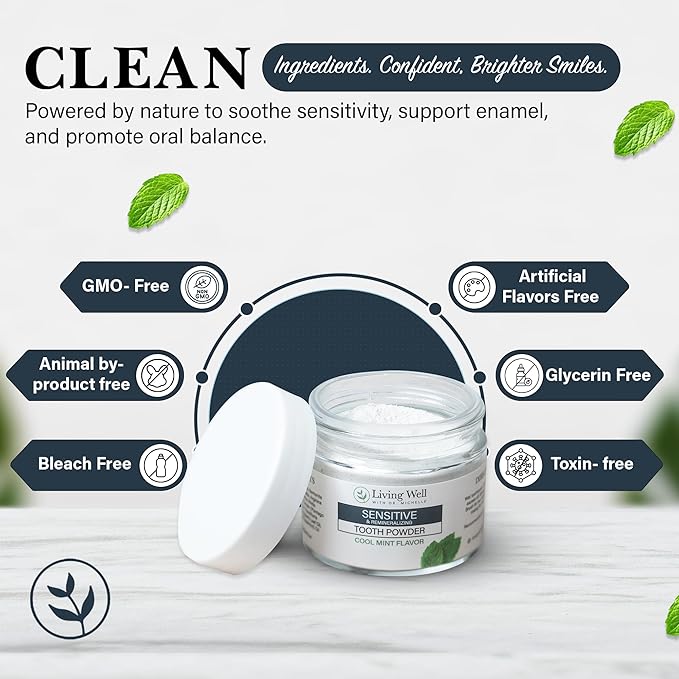 Living Well with Dr. Michelle Sensitive Remineralizing Tooth Powder | Fluoride-Free Hydroxyapatite Formula | Supports Daily Comfort for Sensitive Teeth