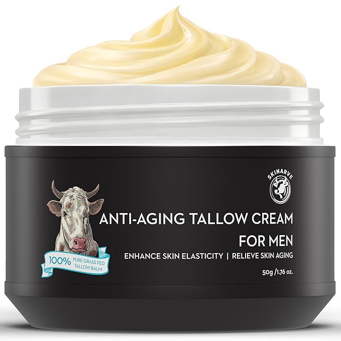 Wrinkle Defense Beef Tallow Balm for Men, Tallow Balm for Skin - Moisturizer for Face - Hydrating Anti Aging Skin Cream - Natural Facial Skincare Lotion with Essential Oils (1.7 OZ)