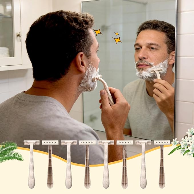 LemonRoad 100 Pcs Biodegradable Disposable Razors Bulk Individually Wrapped for Women Men Portable Twin Blade Wheat Straw Shavers for Hotel, Homeless, Shelter, Charity, Camping and Travel