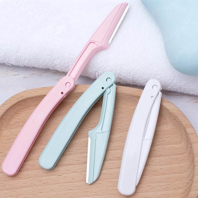 6pcs Foldable Eyebrow Razor, Stainless Steel Folding Eyebrow Trimmers Razors, Portable Mild Facial Hair Removal Shavers Tools for Women Men- Pink & Green & White
