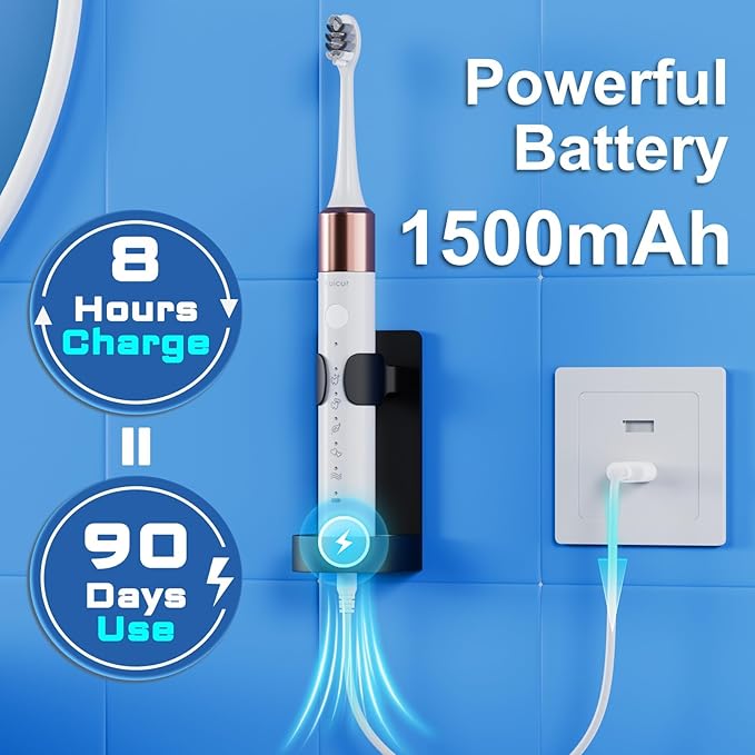 Electric Toothbrush, 10 Brush Heads & Travel Case, 42,000 VPM Electric Motor & USB Charging, 5 Modes with Smart Timer, Ultra Whitening Toothbrush for Adults and Kids