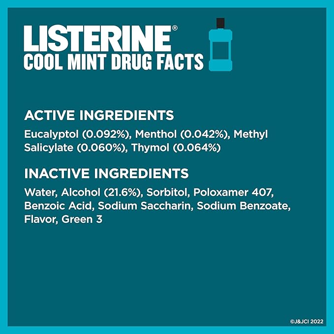 Listerine Cool Mint Antiseptic Mouthwash for Bad Breath, Plaque and Gingivitis, Travel Size, 3.2 Fl Oz, Pack of 1
