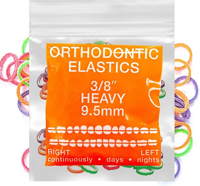 Neon Latex 100 counts Intraoral Elastic Bands Orthodontic Elastics Dental Rubber Bands Made in US Heavy 3/8'', Neon Latex