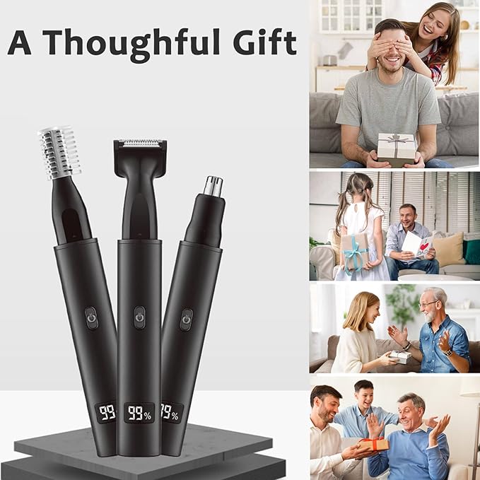 Nose and Ear Hair Trimmer for Men - Rechargeable Eyebrow Face Shaver - Nasal Hair Clippers 3 in 1 Painless Eye Brow Facial Hair Beard Razor for Sideburns Dual-edge Blades 6500 RPM Easy Cleansing