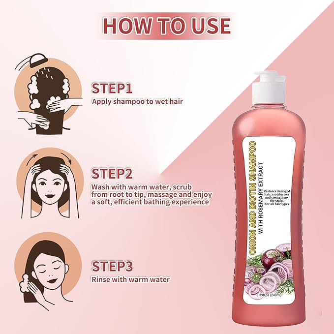 Onion & Biotin Hair Growth Shampoo – Concentrated Formula for Thicker, Fuller-Looking Hair – With Rosemary Extract – Hydrates, Strengthens & Reduces Breakage – Sulfate-Free for All Hair Typess