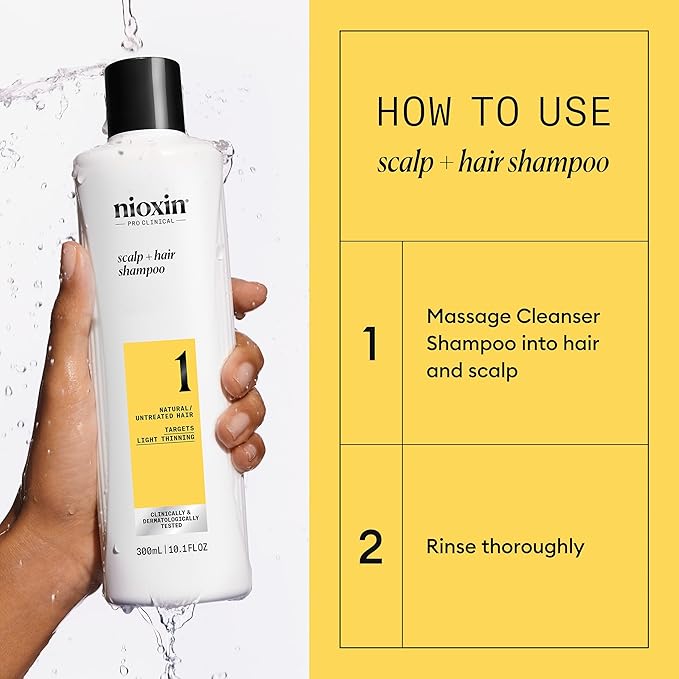 Nioxin Scalp + Hair Thickening System 1 Shampoo | For Natural or Untreated Hair with Light Thinning | With Niacinamide and Biotin | 10.1 Fl oz.