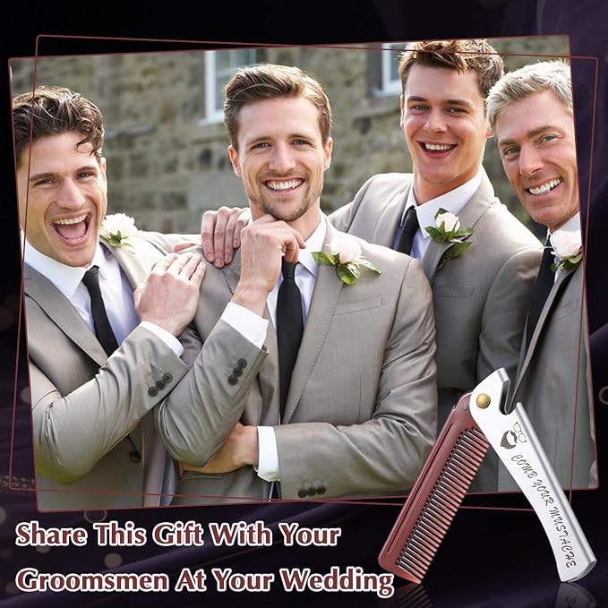 6 PCS Folding Beard Comb, Groomsmen Gifts for Men with Opener Portable Pocket Comb Proposal Gift Combs Hair Mustache Compact Flip Combs for Detangling Grooming Wedding Party