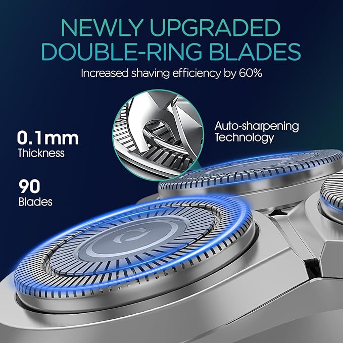 VOYOR Electric Razor for Men - 5D Floating Shavers for Men Magnetic Electric Shaver Rechargeable Face Shaver LED Display Wet Dry Shaving IPX6 Waterproof Mens Rotary Razor TX500 (Black)
