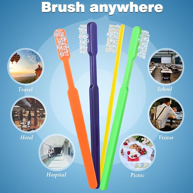 B Rush Prepasted Disposable Toothbrush -No Need Water, Toothpaste Integrated, Soft Medium Bristles Travel/Airbnb, 4 Colors Adult Bulk Pack,Mint Flavor (72 Pcs), Individually Wrapped for Travelling,