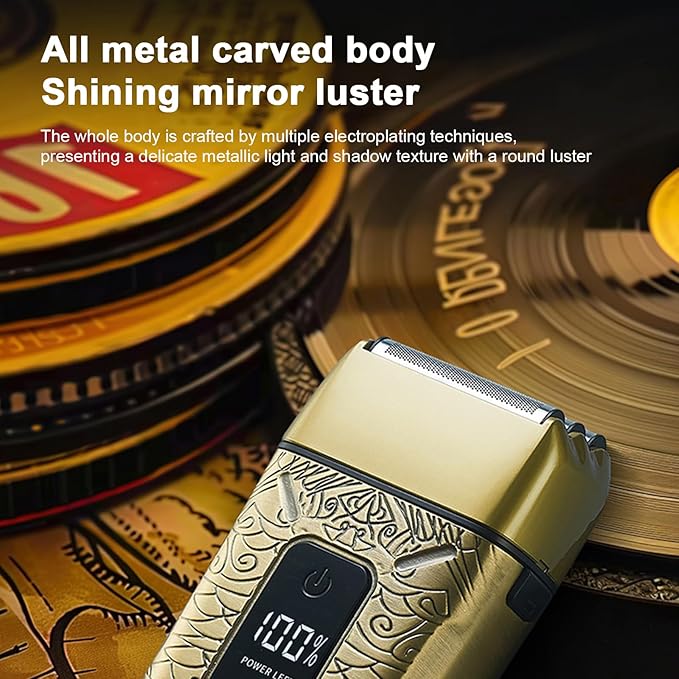 Foil Shaver, Mens Electric Shaver Portable Beard Trimmer Foil Shavers for Men Electric Shavers for Men with Rechargeable Shaving with LED Display for Home Use Bronze