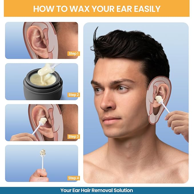 SUERBEATY Ear Nose Wax Kit Men, Nose Hair Waxing Kit for Men, Ear Hair Removal Wax 100g, 20 Pcs Nose Applicator, 15-20 Times, Usb Rapid Heating, Constant Temperature, Painless, Black