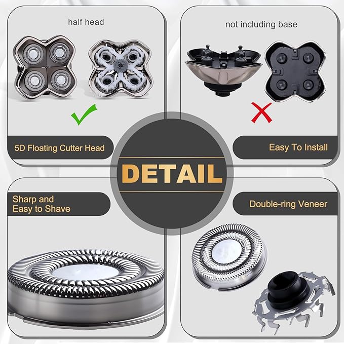2Pack Pro 4 Shaver Replacement Heads Compatible with Skull Pitbulls Gold PRO, Silver PRO, Platinum PRO Head Shavers, Electric Shaver Half Head for Men/Women (2 PACK FOUTE)