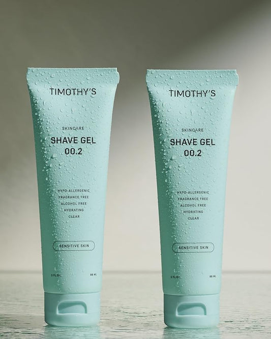 Timothy's Unscented Shave Gel, Two 3 ounce tubes, Alcohol Free, Paraben Free, Fragrance Free, SLS Free, Clear and Transparent, Slick and moisturizing