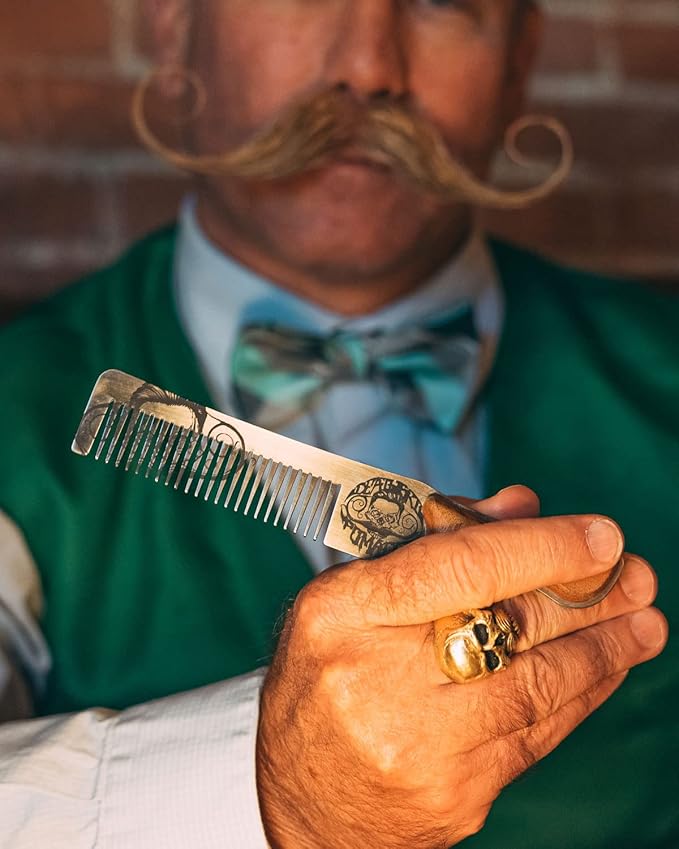 Death Grip Steel Metal Handcrafted Wood Handle Hair Comb | Perfect for Styling Pompadour | Men's Beard & Handlebar Mustache - Small Comb Not A Brush