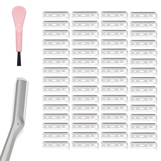 Facial Razor Replacement Blades Be suitable for Tweezerman Stainless steel blade,Including one cleaning brush. Pack of 60 (No handle included)
