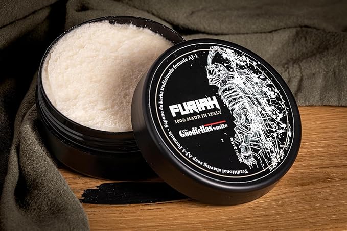 The Goodfellas’ Smile FURIAH (Leather & Wood) Italian Shaving Soap – Premium Tallow-Based Wet Shaving Soap for Razor Glide, Brush Lather & Bold Scented Grooming