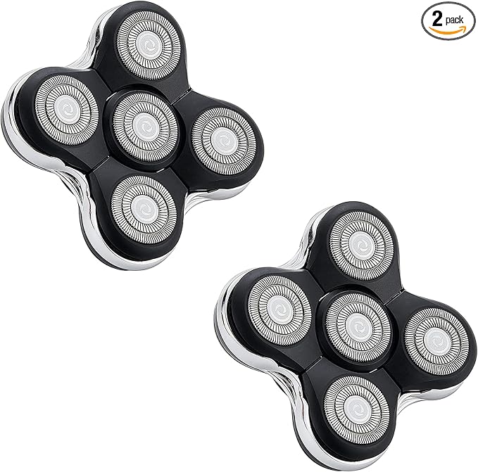 Upgraded Magnetic 5 Blade Replacement Head for Skull Shaver Pitbull Gold PRO & Palm Shavers – Floating Flex Heads, Wet/Dry Washable, Smooth Bald Head Shave (2 Pack)