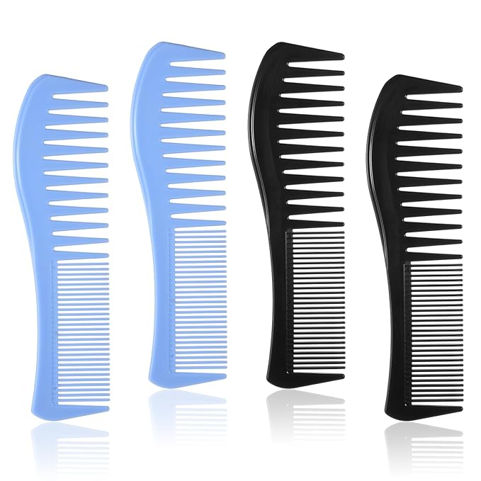 4 Pcs Boys Comb, 2-In-1 Wide and Fine Tooth Plastic Combs for Kids, Boys Hair Comb for Men, Women All Hair Types, Beard and Mustache, Black & Blue