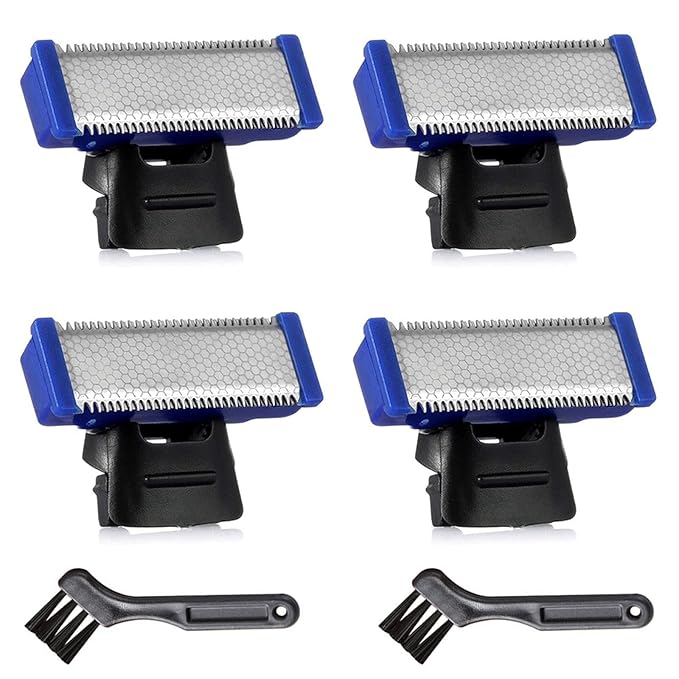 4PCS LinMei Shaver Replacement Heads Compatible for 1st Generation Microtouch Solo Men's Rechargeable Full Body Hair Trimmer and Shaver Replacement Cutter Head with 2 Clean Brush