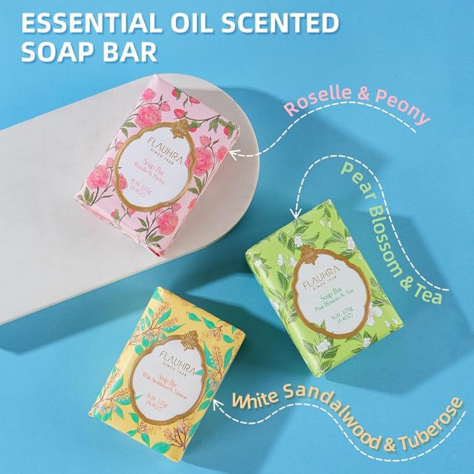 Bee & Flower Soap Bar White Sandalwood & Tuberose Fragrant Soap Essential Oil Scented Soap Bar Moisturizing Bath Bar Soaps Nourishes Your Skin 4.4 oz(Pack of 4)
