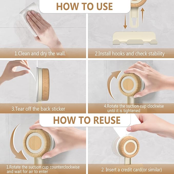 Razor Holder for Shower 1 Pack, Suction Cup Shaver Holder for Wall, Removable&Reusable Suction Cup Hooks for Bathroom, Damage-Free Suction Shower Hooks, Wall Mounted Razor Stand, Beige