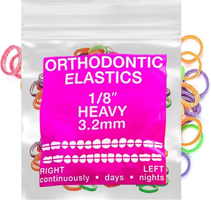 Neon Latex 100 counts Intraoral Elastic Bands Orthodontic Elastics Dental Rubber Bands Made in US Heavy 1/8'', Neon Latex