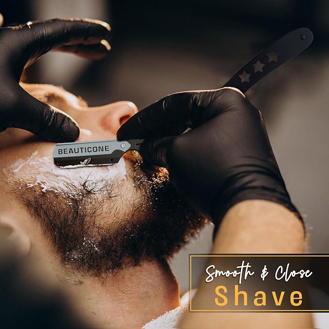 BEAUTICONE Straight Razors for Men, Straight Edge Razor, 100 Single Edge Blades, Stainless Steel, Barber Razor for Men's Shaving, Barber Shaving Knife, Swinglock