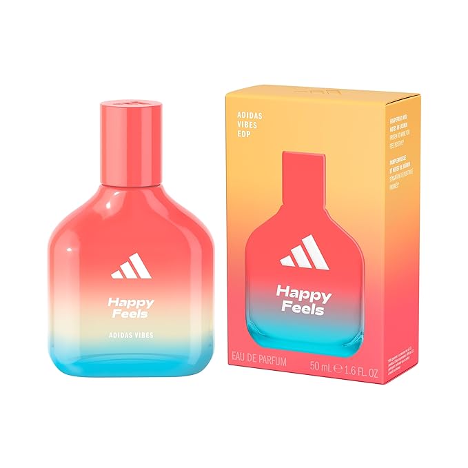Adidas Vibes Happy Feels Eau de Parfum 1.6 fl oz (Pack of 1), Notes of Floral, Grapefruit, and Vanilla, Unisex Fragrance, Long Lasting, Sporty Fragrance, Travel Size