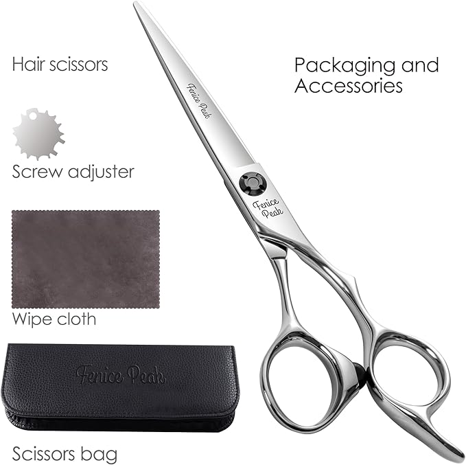 Fenice Peak CNC Professional Hair Cutting Scissors 5.5 Inch Sharp Convex Blade Barber Shears Made of VG10 Japanese Stainless Steel with Adjustment Screw for Salon Hairdressing and Home User