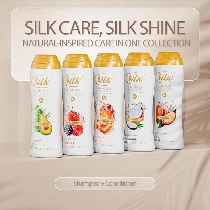 SILK 2 in 1 Shampoo and Conditioner for Normal Hair – Moisturizing Wash with Coconut Oil – Anti-Frizz, Detangling & Smoothing for Men & Women – Coconut Water Scent, 13.6 fl oz (Pack of 2)