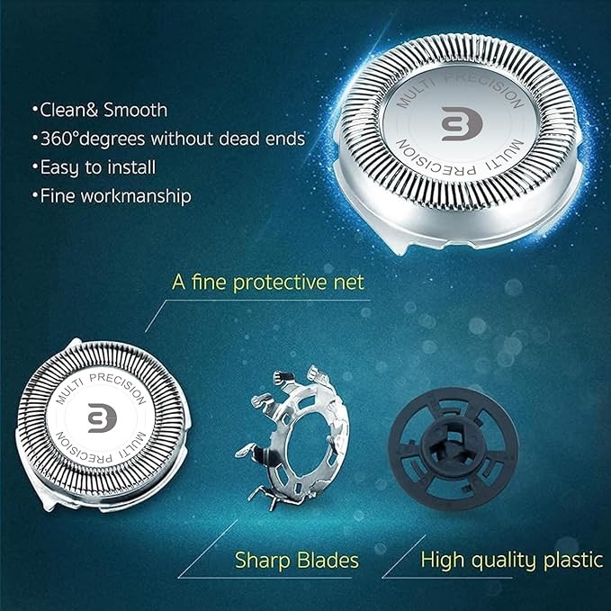 SH30 Replacement Heads Compatible with Philips Norelco Shaver Series 3000, 2000, 1000 and S3243, 3pcs Blades With 1pcs retaining ring