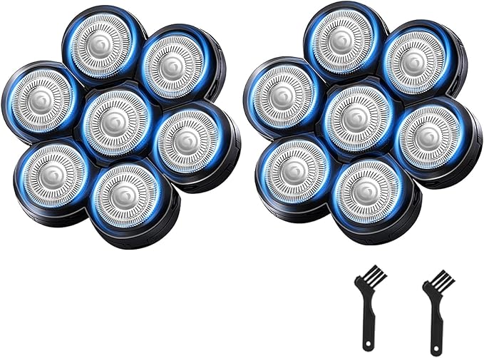 7 Blades Head Shaver Replacement Heads, Universal Fit for Electric Razors, Wet & Dry Use, 7D Floating Design, Stainless Steel Blade Heads, Ideal for Men's Face & Bald Head Shaving (2count)