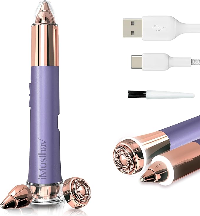 2 in 1 Eyebrow and Facial Hair Remover for Women Painless Electric Razor Epilator Trimmer Shaver with 18K Gold-Plated, USB Rechargeable, 360° LED for Flawless Eyebrow and Face Hair Removal