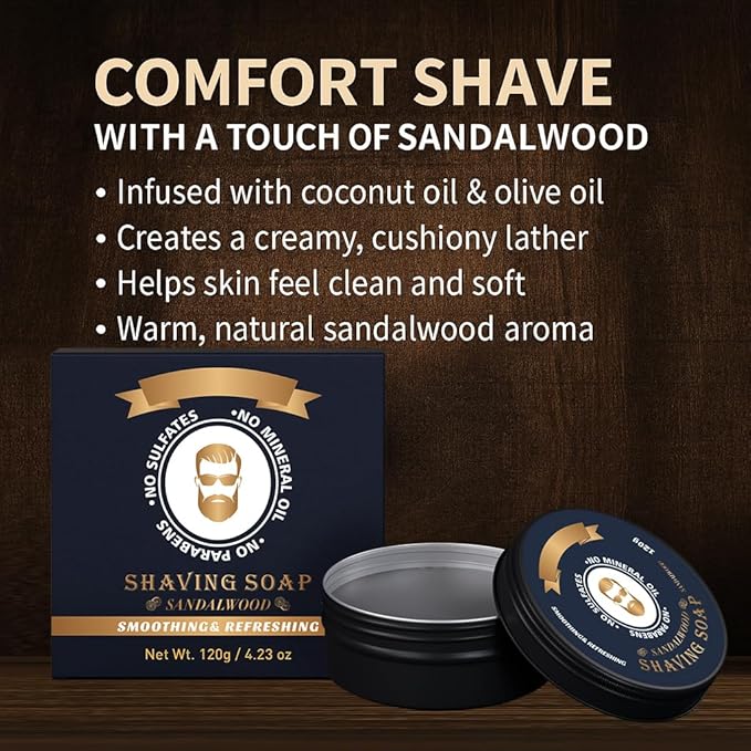 Shaving Soap for Men, Hydrating Shave Soap, Shave Bar for Soft, Smooth Skin, Sandalwood