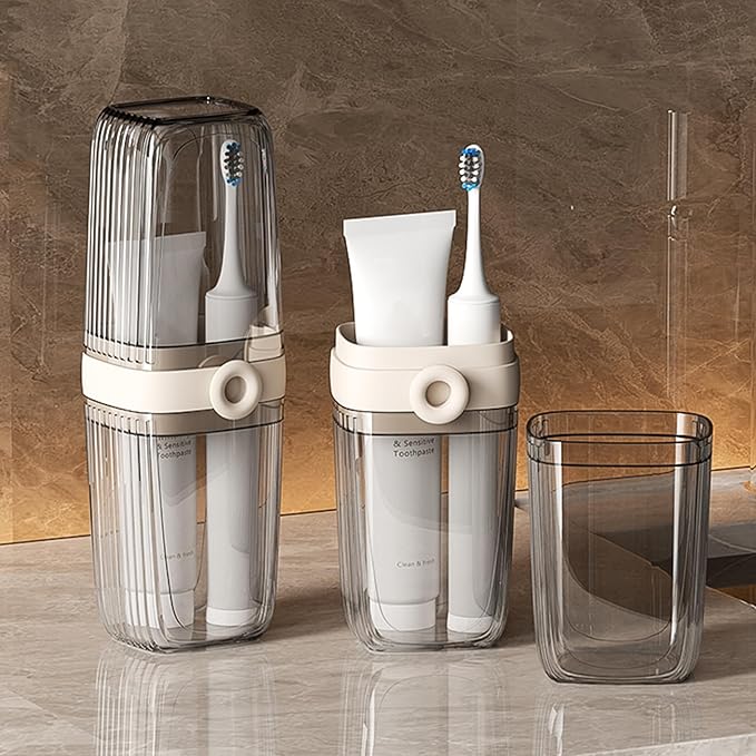Toothbrush Cup Toothbrush Travel Case, Travel Toothbrush Holder Case with Cover Portable Multifunctional Toothbrush Cover, Suitable for Travel Business Camping Bathroom School or Daily Uses (A-Coffee)