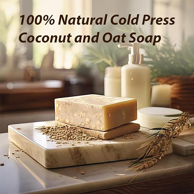 Natural Handmade Cold Press Bar Soap - Coconut and Oat – Aloe Vera and Vegetable Collagen - Soft Exfoliating Formula