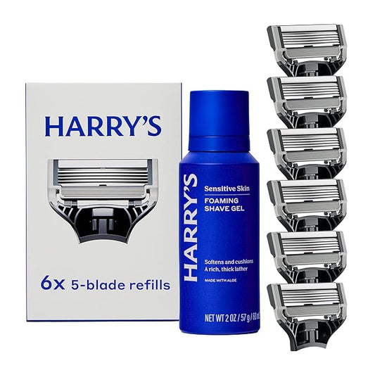 Harry's Original Shaving Kit for Men - 6 Razor Blade Refills, Foaming Shave Gel - German Engineered
