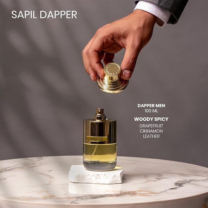 Sapil Dapper Eau de Parfum for Men – Long Lasting Woody Spicy Perfume | Amber, Leather & Cinnamon Notes | Fresh Masculine Fragrance | 3.4 oz / 100ml