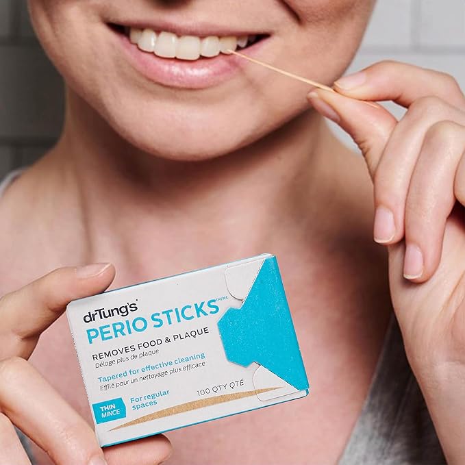 drTung's Dental Sticks for Teeth & Gum Cleaning - Toothpicks for Oral Care, Soft Floss Picks for Teeth, Interdental Plaque & Food Remover Tool, Perio Sticks - Thin, Bulk 100 Count (Pack of 6)